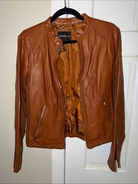 Express Women's Cognac Faux Leather Moto Jacket